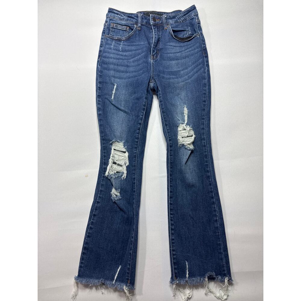 Risen Jeans Women's Distressed Crop Bootcut Blue Jeans - Size 7/28 (26x26)